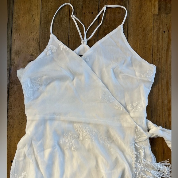 LULUS Fun Affair White Floral Embroidered Tassel Midi Wrap Dress Romantic - Picture 6 of 15